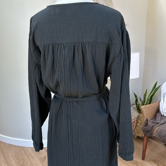 Black gauzy cotton long sleeve dress SZ M - Picture 3 of 10